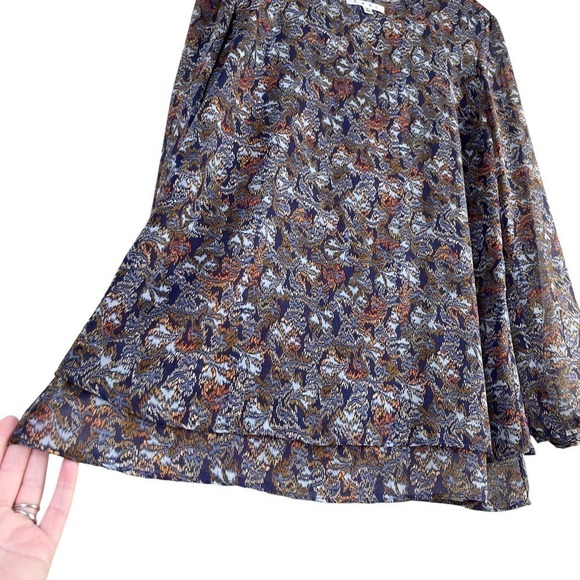 Cabi Tapestry Print Long Sleeve Sheer Blouse in Blue and Orange, Size Medium - Picture 8 of 12